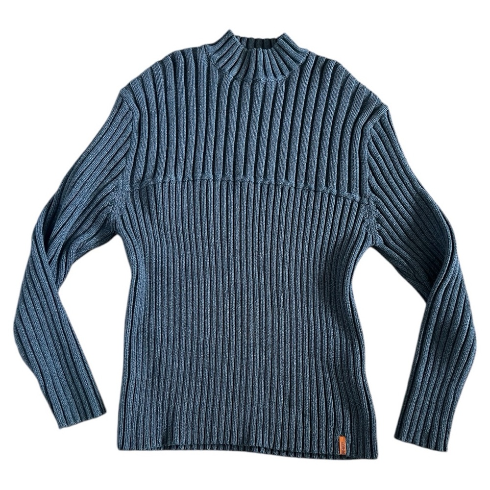 Canyon River Blues Gray Turtleneck Sweater with Ribbed Texture and Long Sleeves